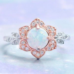 Opal flower ring, size 7, 925 Sterling Silver Charmed Aroma